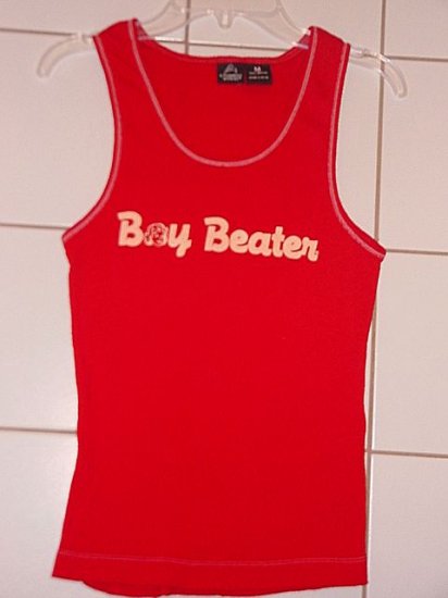 FUN AND FLIRTY BOY BEATER RIBBED GRAPHIC TANK TOP - red, green, pink, aqua and lavendar