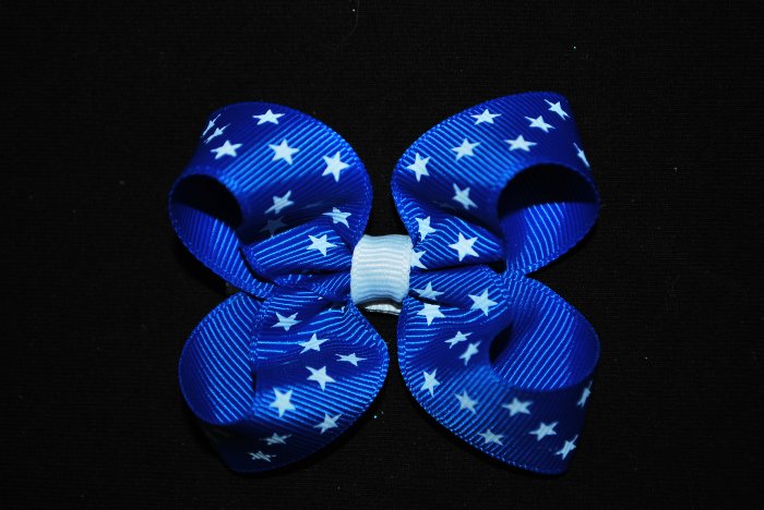 Blue & White Star Twisted Bow