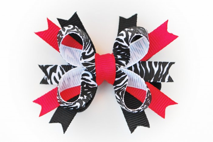 Hot Pink/Black Zebra Bitty Stacked Bow