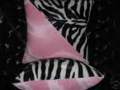 Two Pink and Zebra Faux Fur Throw Pillow, Pillows, New!