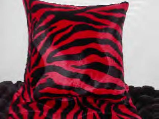 Two Red and Black Zebra Faux Fur Throw Pillows, Pillow, New