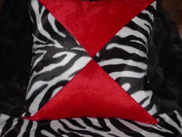 Two Red, Black and White Zebra Faux Fur Throw Pillow, Pillows, New!, RB4