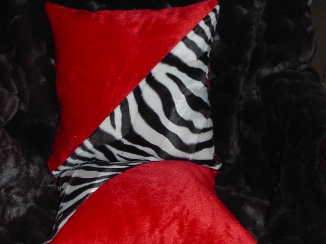 Two Red, Black & White Zebra Faux Fur Throw Pillow, PIllows, New!