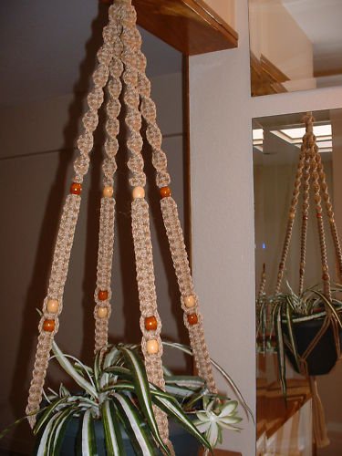 Macrame Plant Hanger SAND 12 TAN and WALNUT BEADS