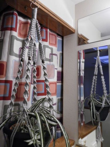 Macrame Plant Hanger PLATINUM 4 BROWN BEADS
