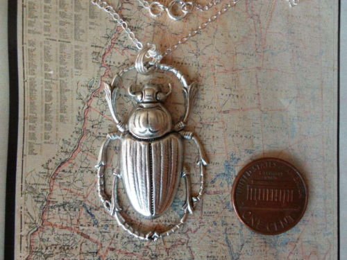 Egyptian SCARAB BEETLE Necklace Sterling Silver