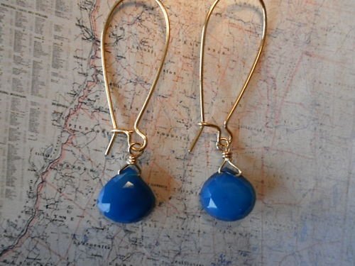 APATITE BLUE CHALCEDONY Gold Earrings 459