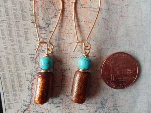 GOLD SPONGE CORAL AND TURQUOISE GOLD Earrings 18