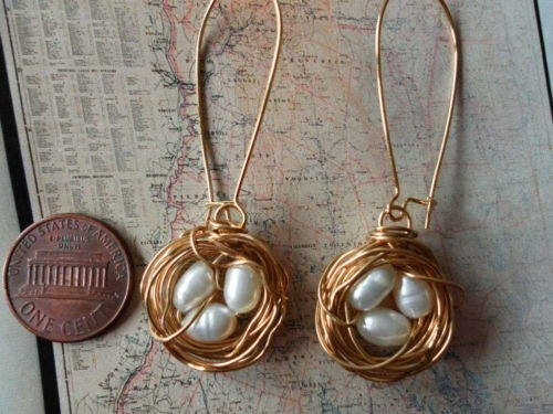 BIRD NEST EARRINGS White Fresh Water PEARLS