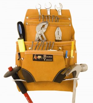 10 Pocket Full Grain Leather Tool Belt Pouch Bag