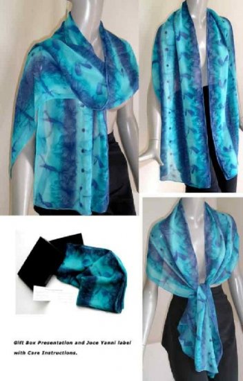 Commission only (choose your colors) - Hand Painted Large Silk Chiffon Scarf Shawl Wrap