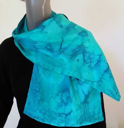 Lagoon Turquoise Silk Scarf, Reversible, One of a Kind by JOSSIANI