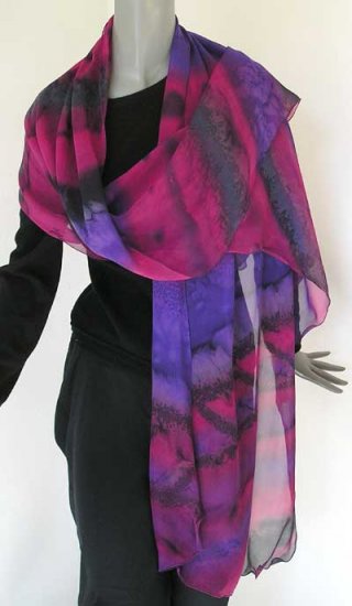 Hand Painted Silk Chiffon Shawl Purple, Pink, Magenta, Amethyst by JOSSIANI