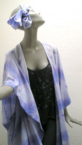 Scarf & Wrap, Soft Coat Shawl Lavender, Amethyst painted Silk Crepe - Art on Silk by JOSSIANI