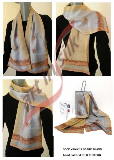Hand Painted Silk, Earth Colors scarf, one of a kind signed scarf. Made to Order Jossiani creation.