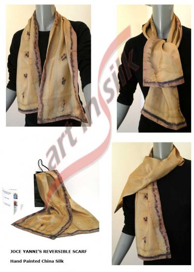 Painted Reversible Scarf - tones of Beige Gold, Cornelian, Chocolate by Artist Jossiani