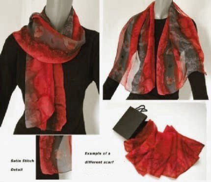 Brush Dyed Hand Painted Silk Chiffon Scarf Grey Red Garnet, by Jossiani