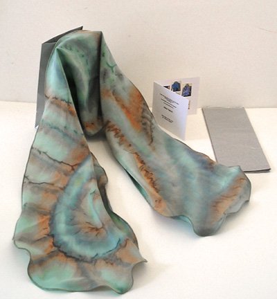 JOSSIANI's Brush Dyed Moss Aqua Jade, Silk Crepe Hand Painted Scarf, Signed Original, Made to Order.