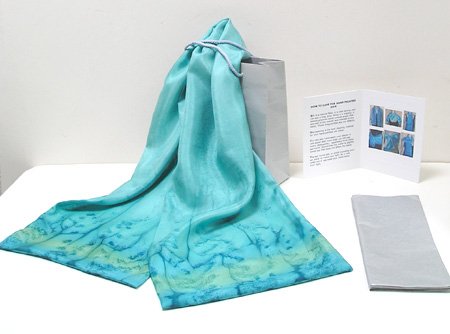 Teal Cedar Scarf with Turquoise Background, Unique Hand Painted Silk by JOSSIANI