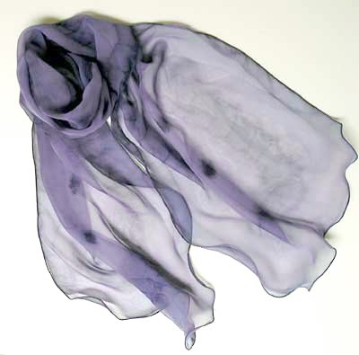 Brush Dyed Hand Painted Silk Chiffon Large Scarf Soft Lavender Grey, Mauve, signed JOSSIANI