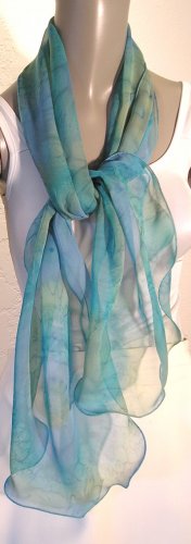 SPECIAL ORDERS ONLY Hand Painted Silk Scarf Jade Moss Sage Green, Aquamarine
