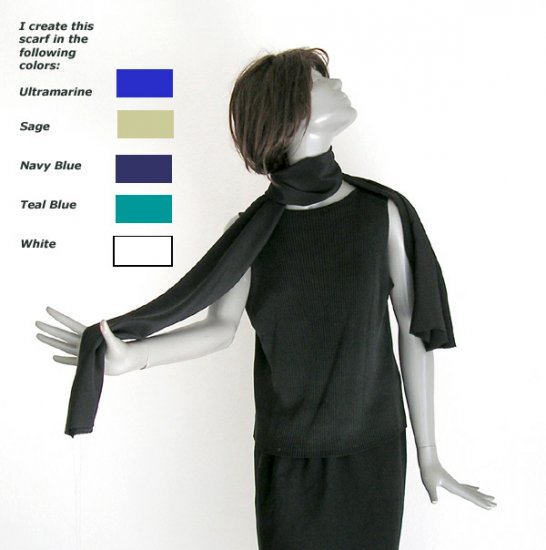 Long Black Pure Silk Scarf Natural Crepe silk, Unisex Men Women 8" X 70'.