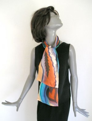 UNIQUE SILK SCARF, Hand Painted Charmeuse Multicolor Scarf, by JOSSIANI