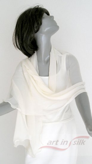 Ivory Silk Chiffon Bridal Shawl Unique Wrap Individually Hand Dyed 21" x 60", Petite.
