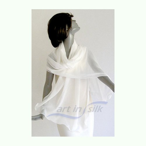 Natural White Shawl, Plus Size Bridal Wrap, Wedding Coverup, L XL, Pure Silk Chiffon, Large Shawl