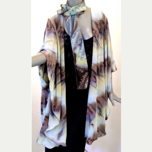 Shawl Wrap Coat Hand Painted Crepe - Earth tones - Art on Silk by JOSSIANI