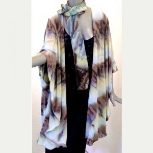 Shawl Wrap Coat Hand Painted Crepe - Earth tones - Art on Silk by JOSSIANI