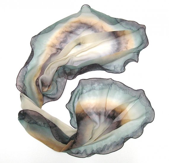 Hand Painted Silk Scarf, Hand dyed Coverup, Silk Chiffon, Ivory Sage, Made to Order, Jossiani