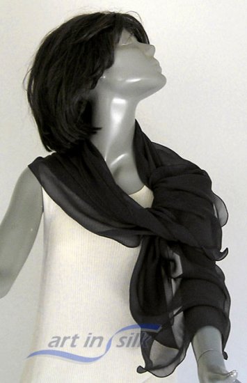 Black Chiffon Large Scarf, 16" x 60" Pure Mulberry Small Wrap.