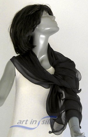 Black Chiffon Large Scarf, 16" x 60" Pure Mulberry Small Wrap.