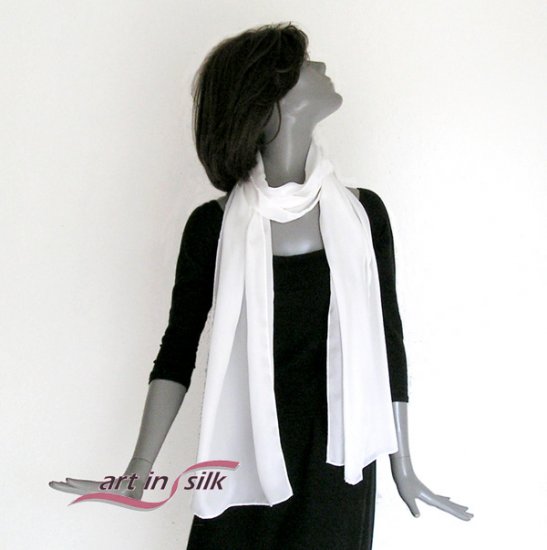 White Silk Crepe Scarf Off White 100% Silk, Hand Hemmed Small Wrap.