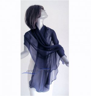 Dark Navy Blue Silk Wrap Stole, Long 20 x 86" Shawl, Pure Mulberry Chiffon Shawl.