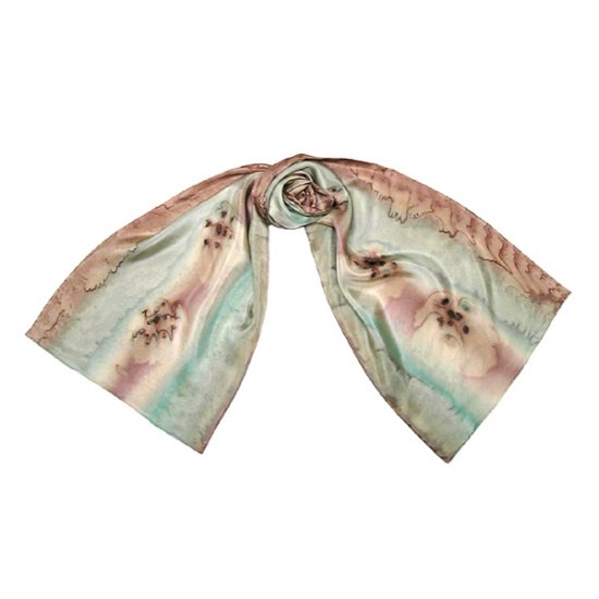 Brown Cedar Scarf, Hand Painted Silk, Truffle, Caramel, Honey, Unique, JOSSIANI.