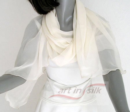 IVORY Silk Chiffon Shawl Bridal Wrap, Cocktail Evening Stole 66in, ARTINSILK