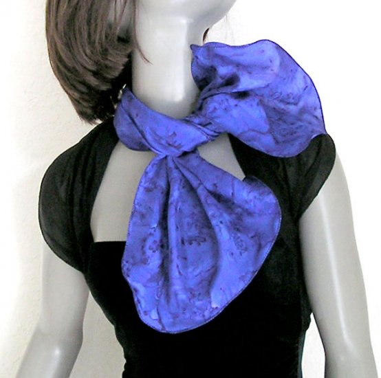 Blue Indigo Ultramarine Neck Scarf, Scarflette, Hand Painted Silk