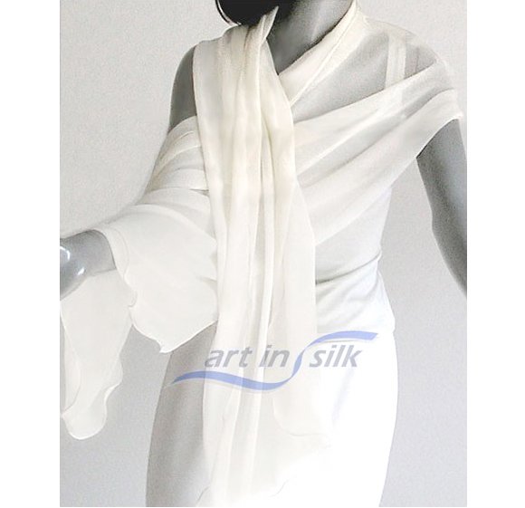 White Bridal Shawl Wedding Wrap 100% Silk Chiffon 21" x 94"