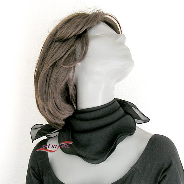 Black Silk Small Neck Scarf Square, Silk Chiffon Scarflette, 21" x 21"