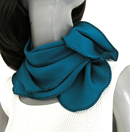 Cerulean Teal Blue Scarf Crepe Pure Silk, Square 21" x 21"