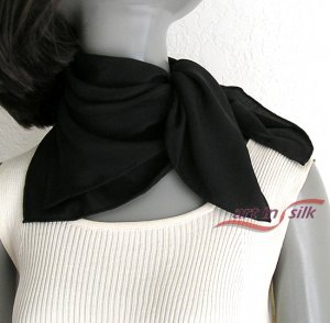 Black Neck Scarf Silk, Small Hand Hemmed, Natural Pure Crepe Silk, 21" x 21".