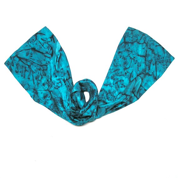 Unique Turquoise Scarf, Hand Dyed Hand Painted Silk, OOAK, JOSSIANI