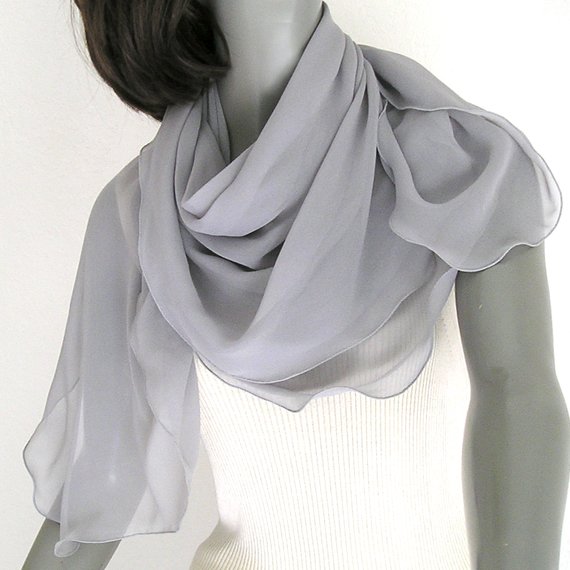 Square Scarf Medium Silver Gray 42"X42" Shawl Wrap 100% Silk Chiffon.