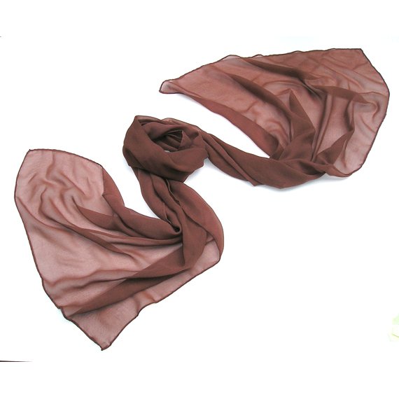 Marsala Shawl Wrap, Red Brown Scarf, Warm Auburn Silk Chiffon Stole, Hand Hemmed, Unique Hand Dyed.