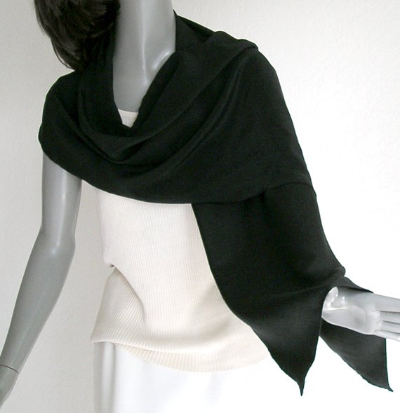Black Scarf Crepe 100% Silk, Men Women Unisex, 17" x 67".