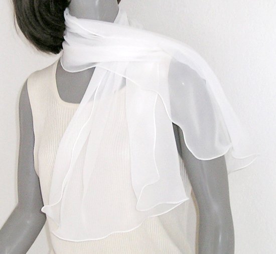 White Chiffon Scarf Off White Natural Silk Chiffon Bridal, Light Ivory 20" x 42"