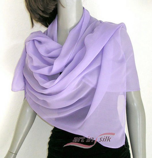 Lavender Lilac Mauve Silk Chiffon Shawl, Bridal Wrap, Hand Hemmed.