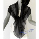 Black Silk Chiffon Wrap Shawl, Evening or Formal, 21" x 64".